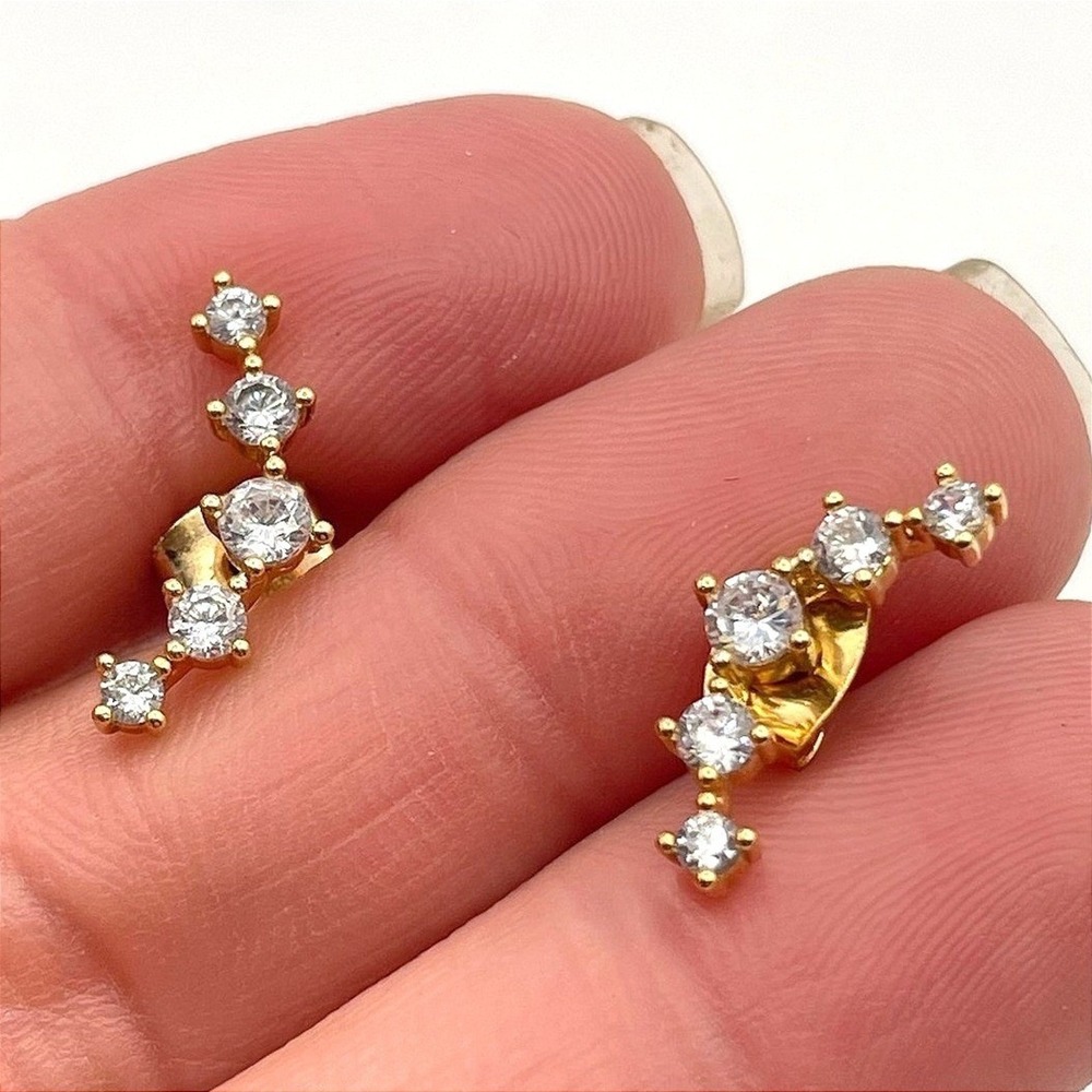 Vintage Gold Tone Cluster Climber Stud Earrings with Rhinestone Butterfly Retro